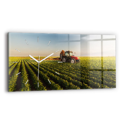 Horizontal wall clock Tractor spraying a field