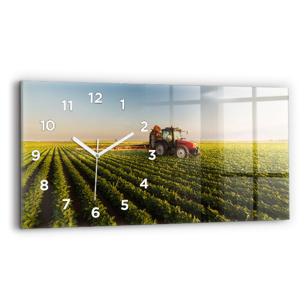 Horizontal wall clock Tractor spraying a field