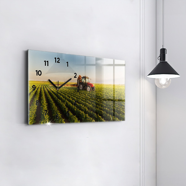 Horizontal wall clock Tractor spraying a field