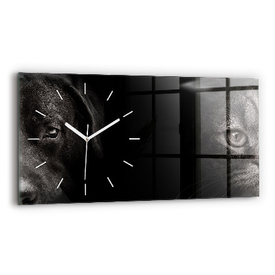 Horizontal wall clock Scottish Fold Dog and Cat