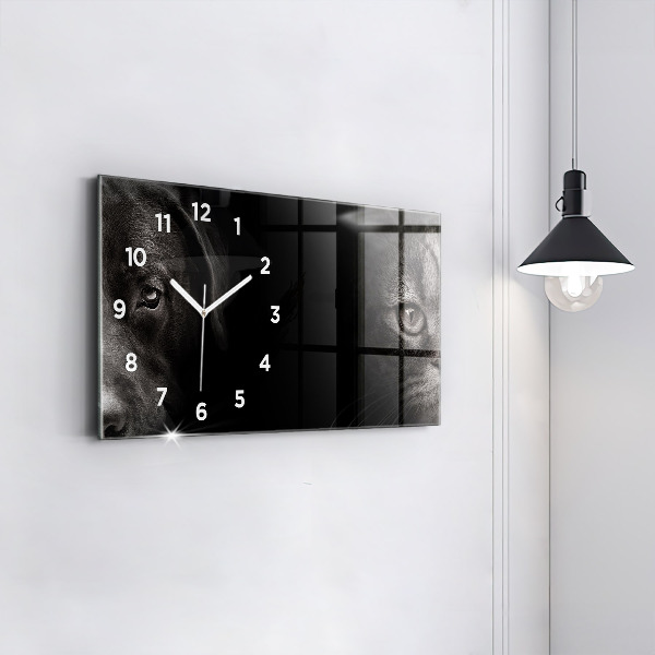 Horizontal wall clock Scottish Fold Dog and Cat