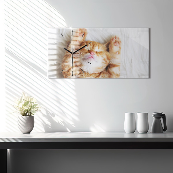 Horizontal wall clock Little Sleeping Kitten