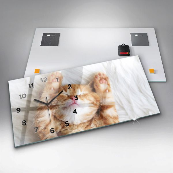 Horizontal wall clock Little Sleeping Kitten