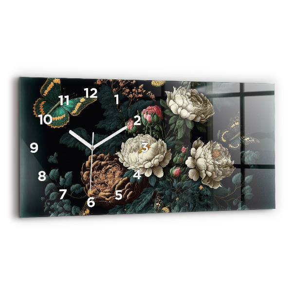 Horizontal wall clock Flower and golden butterflies