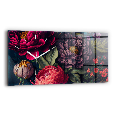 Horizontal wall clock Vintage flower bouquet
