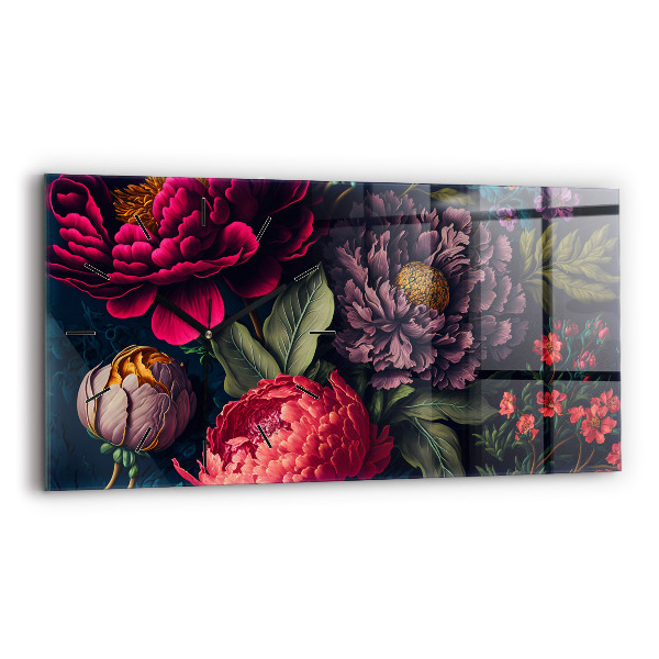 Horizontal wall clock Vintage flower bouquet