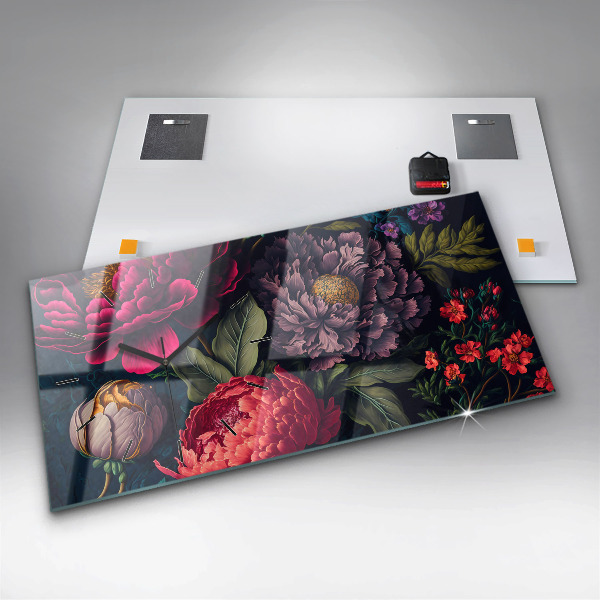 Horizontal wall clock Vintage flower bouquet