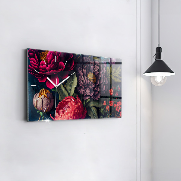 Horizontal wall clock Vintage flower bouquet