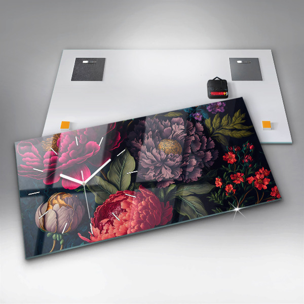 Horizontal wall clock Vintage flower bouquet