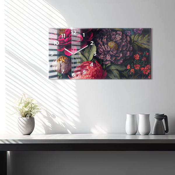 Horizontal wall clock Vintage flower bouquet