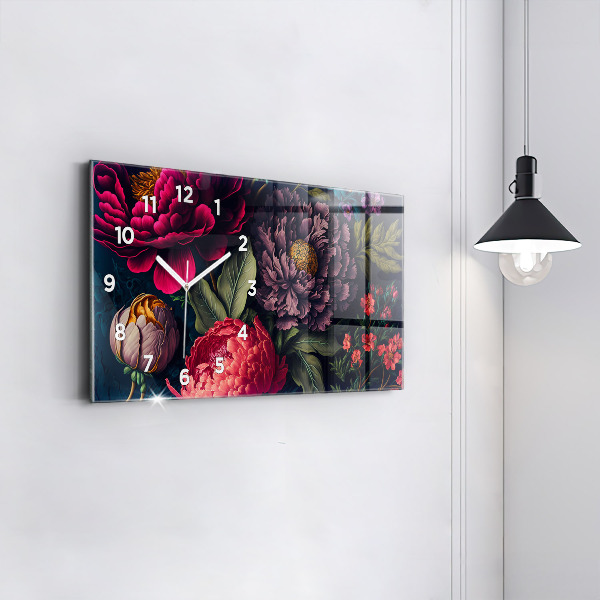 Horizontal wall clock Vintage flower bouquet