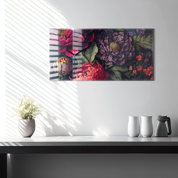 Horizontal wall clock Vintage flower bouquet