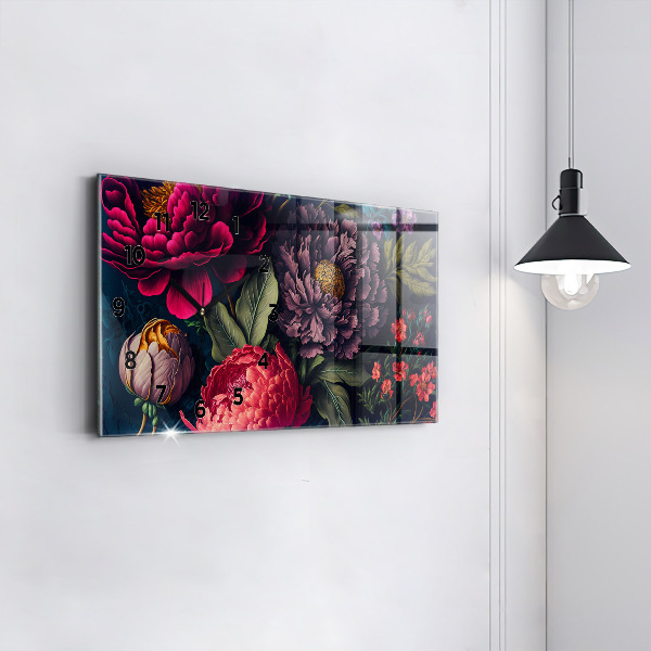 Horizontal wall clock Vintage flower bouquet