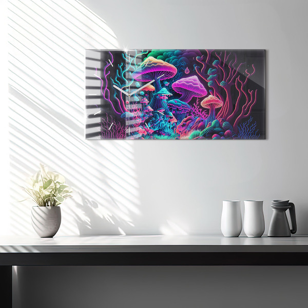Horizontal wall clock Neon Mushrooms