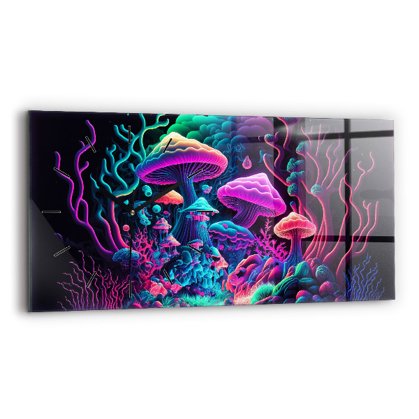 Horizontal wall clock Neon Mushrooms