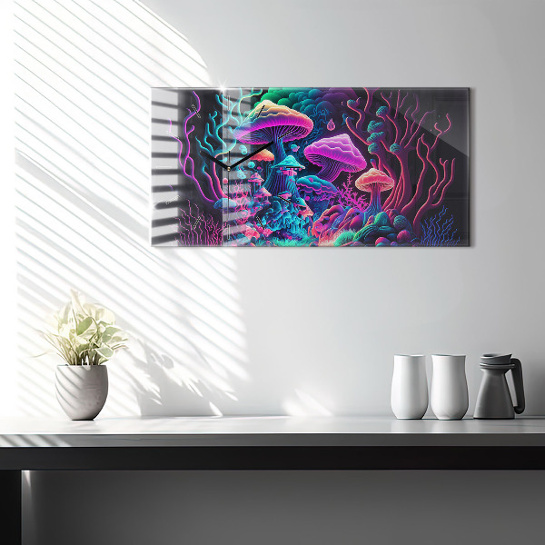 Horizontal wall clock Neon Mushrooms