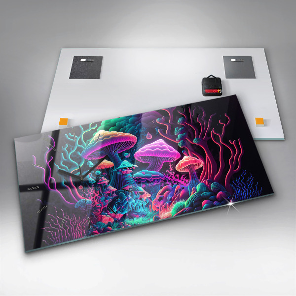 Horizontal wall clock Neon Mushrooms