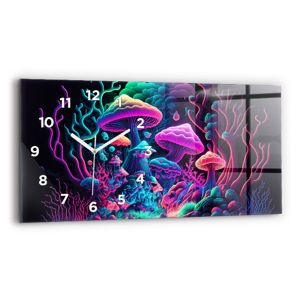 Horizontal wall clock Neon Mushrooms