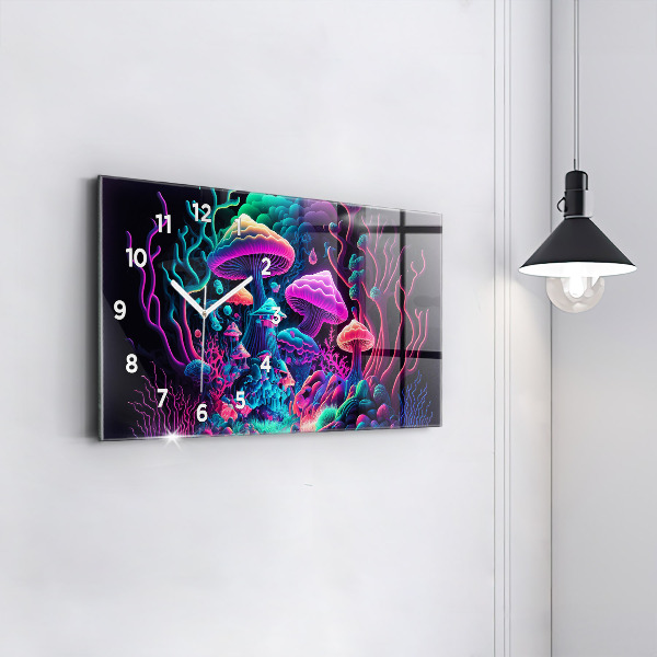 Horizontal wall clock Neon Mushrooms