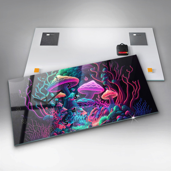 Horizontal wall clock Neon Mushrooms