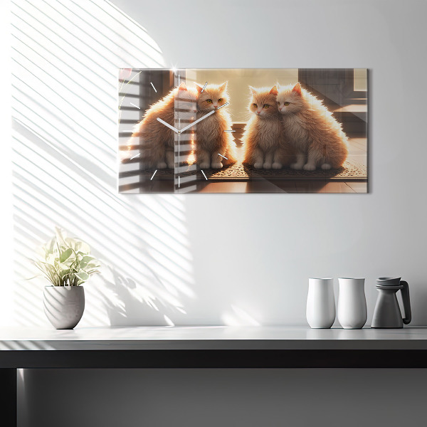 Horizontal wall clock Four Kittens in the Sun