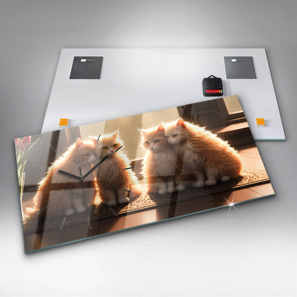 Horizontal wall clock Four Kittens in the Sun