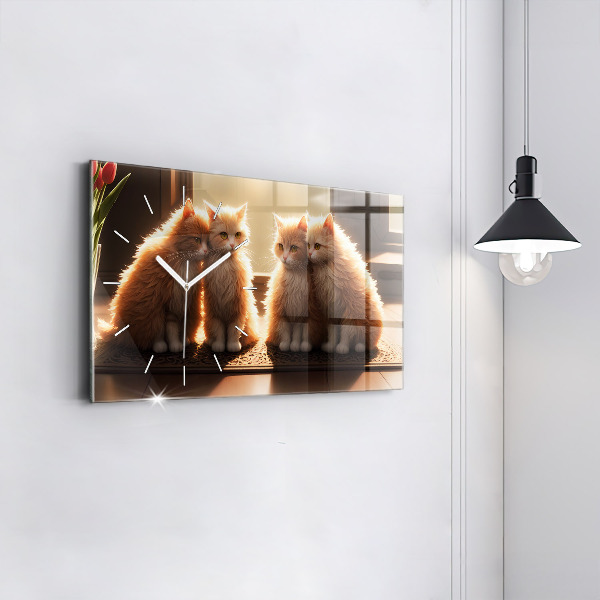 Horizontal wall clock Four Kittens in the Sun