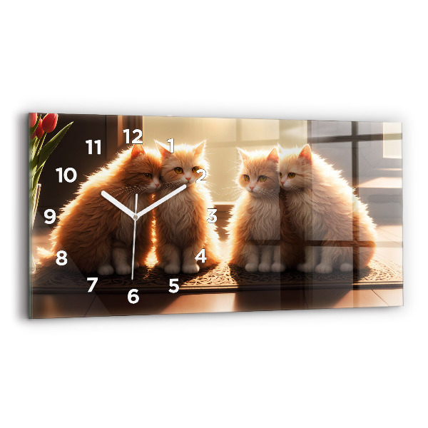 Horizontal wall clock Four Kittens in the Sun