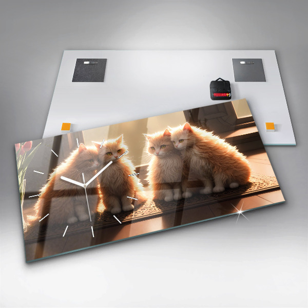 Horizontal wall clock Four Kittens in the Sun