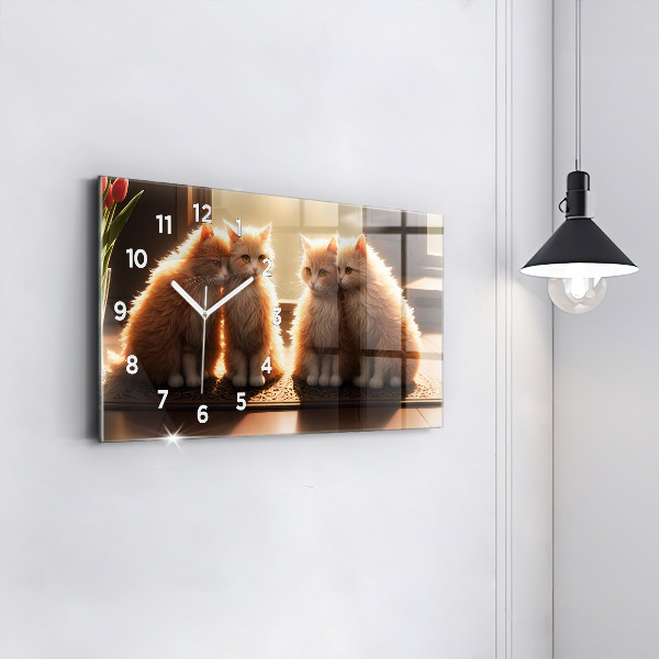 Horizontal wall clock Four Kittens in the Sun