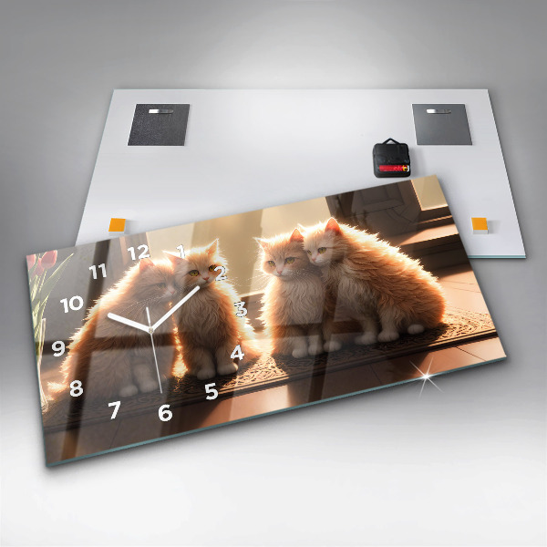 Horizontal wall clock Four Kittens in the Sun