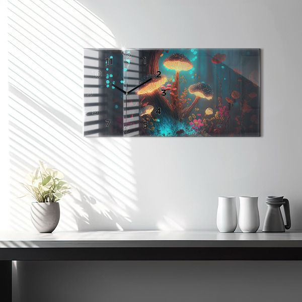 Horizontal wall clock Forest and magic mushrooms