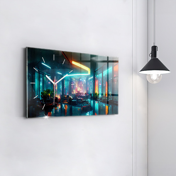 Horizontal wall clock Cyberpunk style city