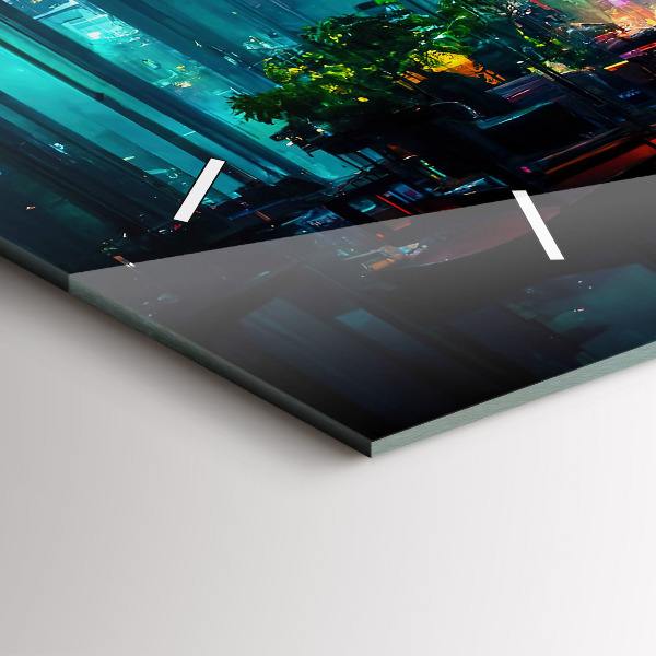 Horizontal wall clock Cyberpunk style city