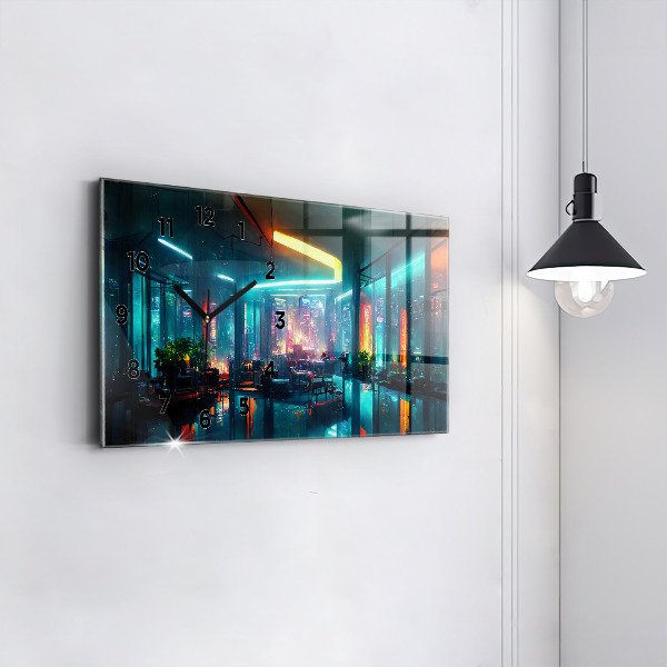 Horizontal wall clock Cyberpunk style city
