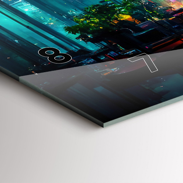 Horizontal wall clock Cyberpunk style city