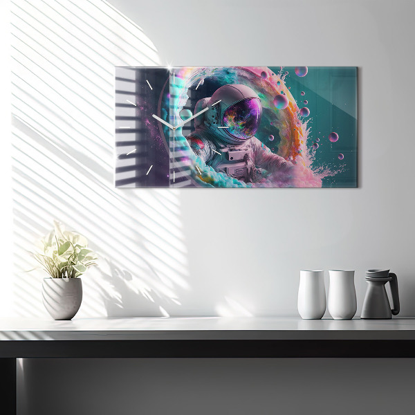 Horizontal wall clock Cosmonaut colorful clouds