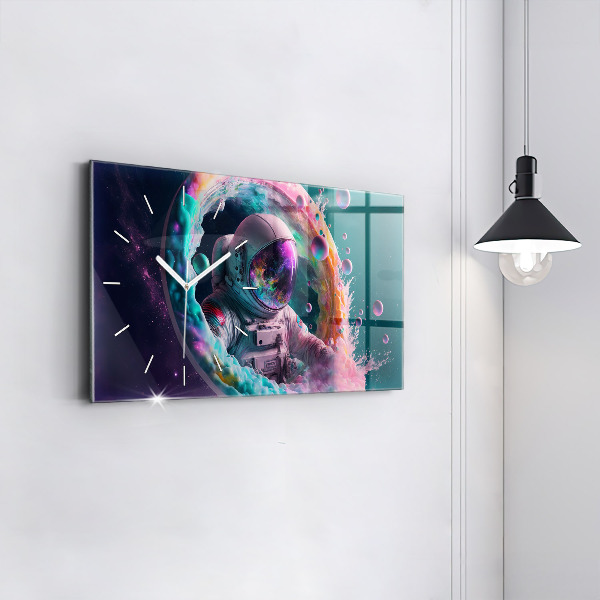 Horizontal wall clock Cosmonaut colorful clouds