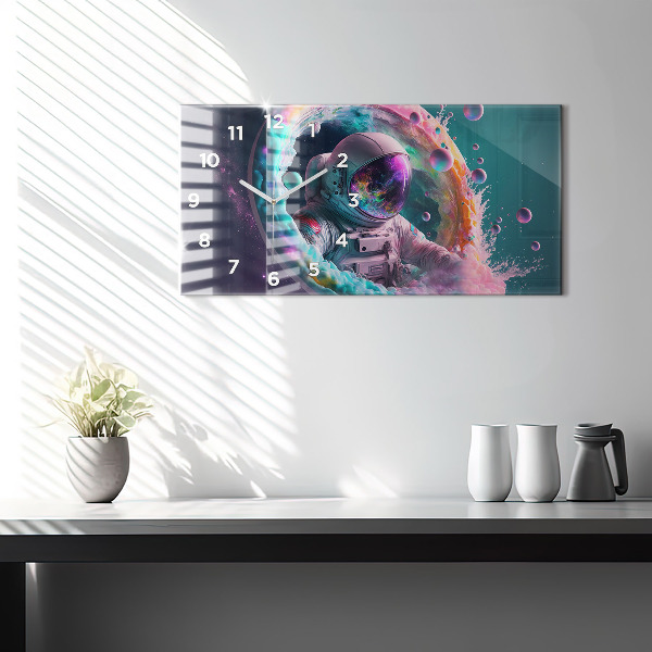 Horizontal wall clock Cosmonaut colorful clouds