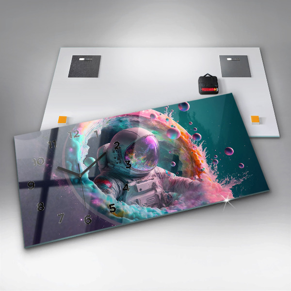 Horizontal wall clock Cosmonaut colorful clouds