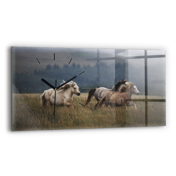 Horizontal wall clock Horses at a gallop