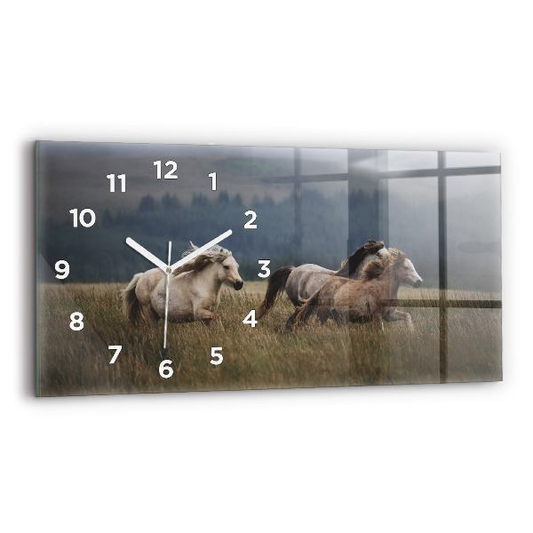 Horizontal wall clock Horses at a gallop