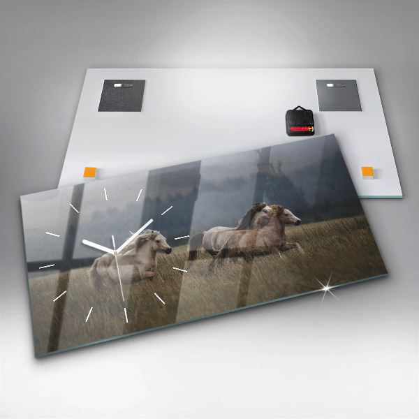 Horizontal wall clock Horses at a gallop