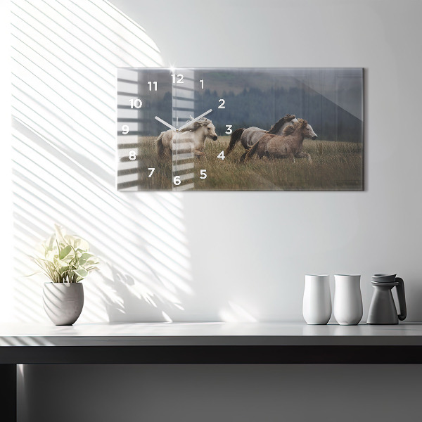 Horizontal wall clock Horses at a gallop