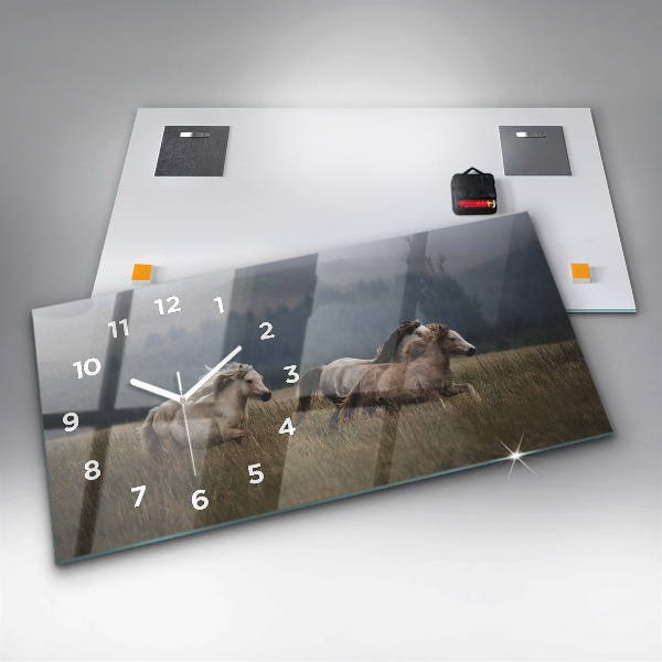 Horizontal wall clock Horses at a gallop
