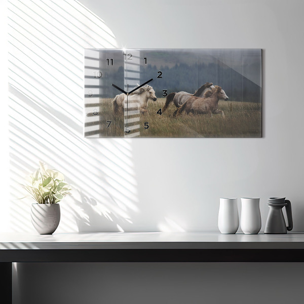 Horizontal wall clock Horses at a gallop