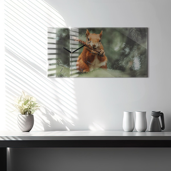 Horizontal wall clock Squirrel and wild nature