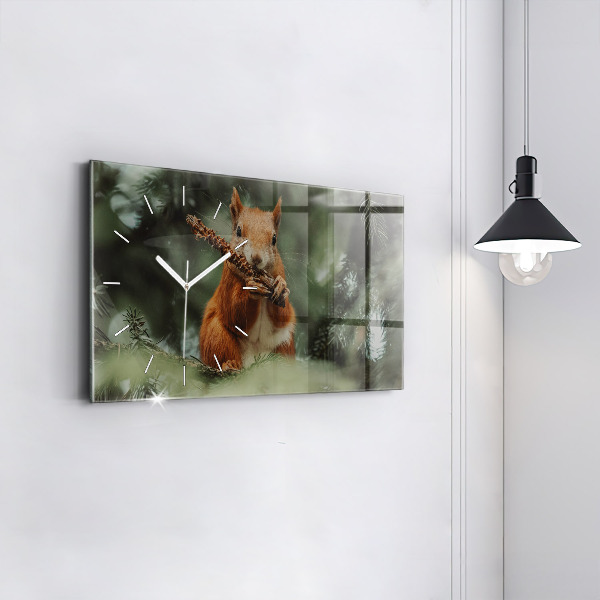 Horizontal wall clock Squirrel and wild nature