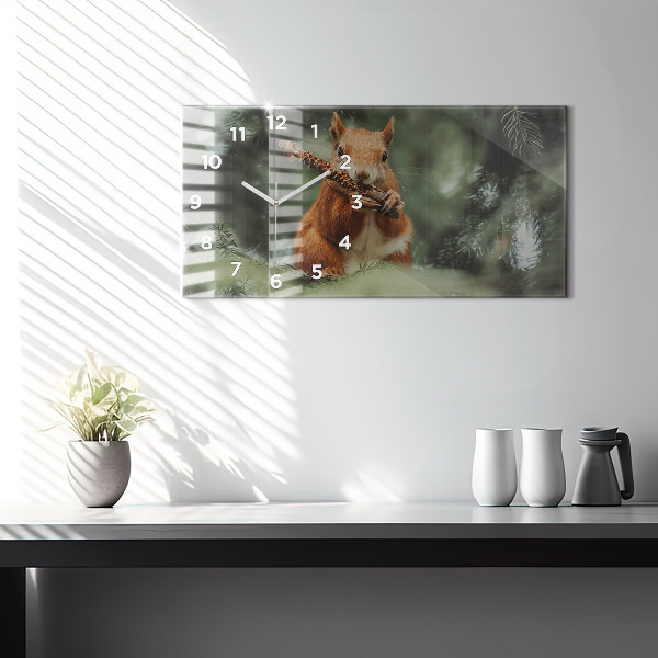 Horizontal wall clock Squirrel and wild nature