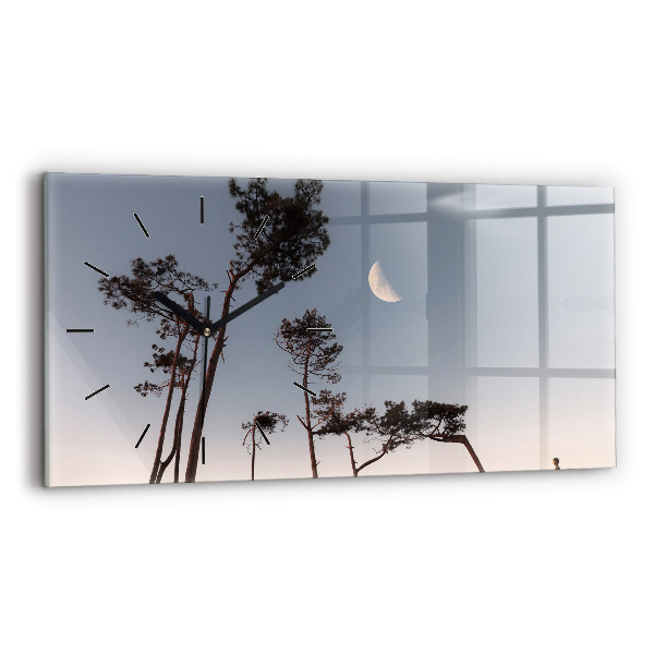 Horizontal wall clock Crescent and trees